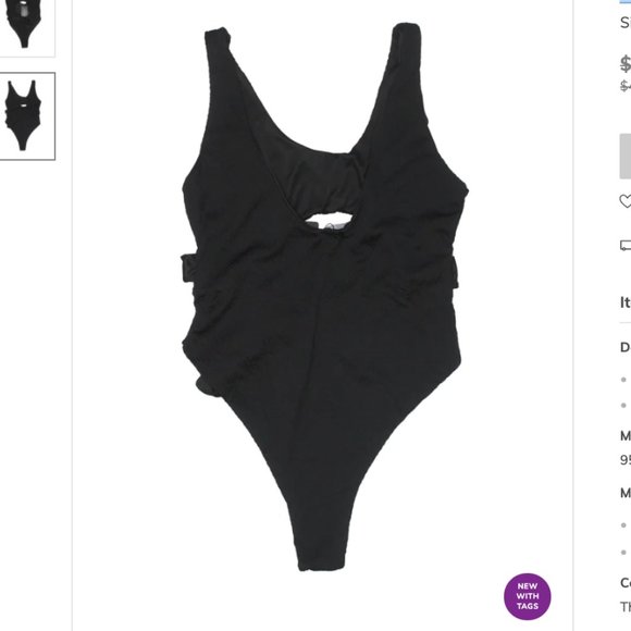 Black Crinkle Cut Out Belted Swimsuit - NWT - Picture 7 of 12